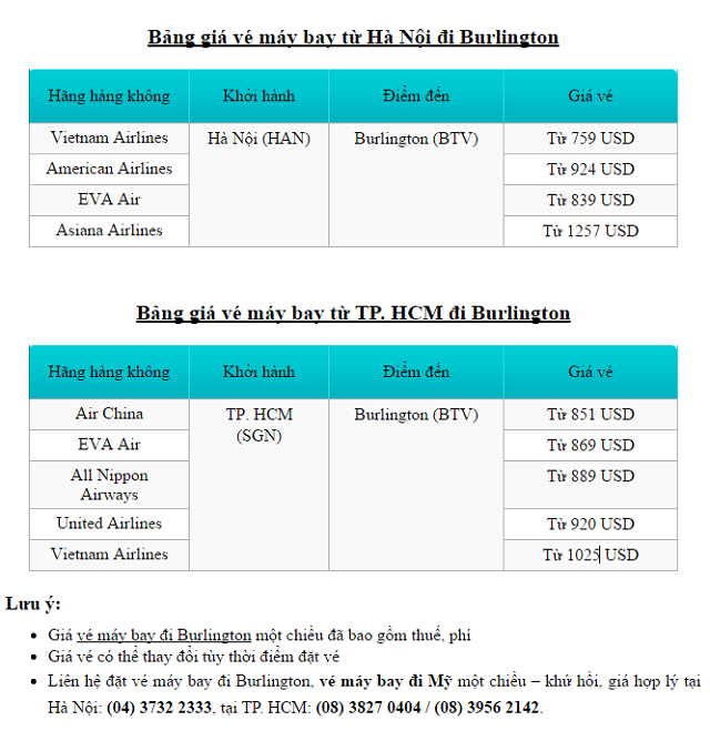Giá vé máy bay đi Burlington cập nhật mới nhất bởi Koreanairvn.vn